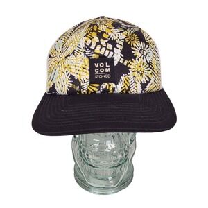 Volcom Trucker Hat Black Yellow Floral Mesh Snapback Cap